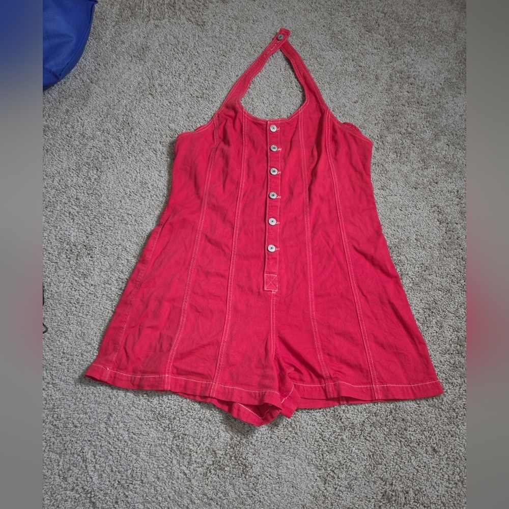 American Eagle Halter  Romper Women Xl Red Button Front 70s Retro